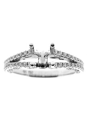 Semi-Mount Split Shank Engagement Ring with Micro-Prong and Bezel Set Round Diamonds in 18k White Gold