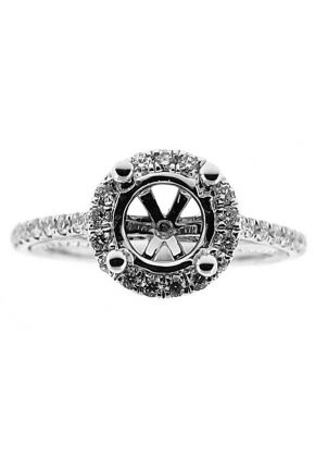 Halo Diamond Engagement Semi Mount White Gold Ring