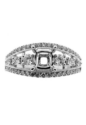 Split Shank with Center Row Diamonds, Diamond Engagement Semi Mount White Gold Ring Setting
