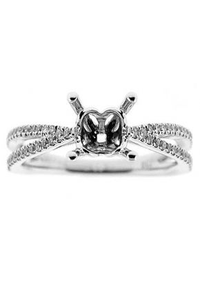 Split Shank, Diamond Engagement Semi Mount White Gold Ring Setting