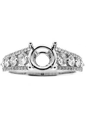 Semi Mount Engagement Ring with Graduating Prong Set Diamonds Bordered by Micro-Prong Set Diamonds in 18k White Gold