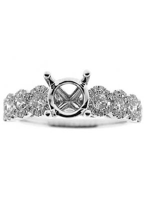 Single Row With Halo Style Shank, Diamond Semi Mount Engagement Ring Setting