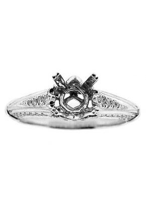 Vintage Look, Laser Crafted Diamond Semi Mount Engagement Ring Setting