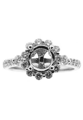 Semi Mount Engagement Ring with Channel Set Princess Cut Diamonds Bordered by Round Diamonds in 18k White Gold