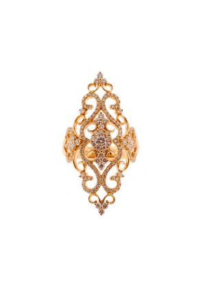 Marquise Shaped Antique Style Ring with Diamonds and Solid 18K Yellow Gold Following a Delicate Filigree Design