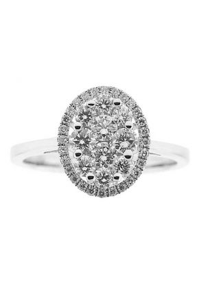 Halo Style Right Hand Fashion Ring with an Oval Cluster of Diamonds Set in 18K White Gold