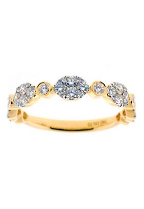 Combination Set Band with Prong Set Clusters of Diamonds and Bezel Set Diamonds in 18k Yellow Gold