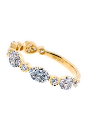 Combination Set Band with Prong Set Clusters of Diamonds and Bezel Set Diamonds in 18k Yellow Gold