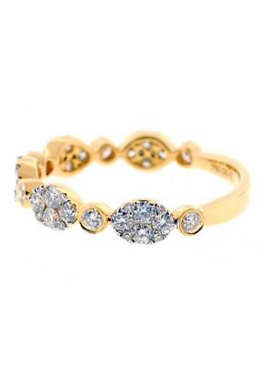Combination Set Band with Prong Set Clusters of Diamonds and Bezel Set Diamonds in 18k Yellow Gold