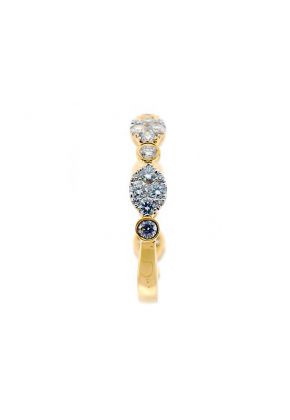 Combination Set Band with Prong Set Clusters of Diamonds and Bezel Set Diamonds in 18k Yellow Gold