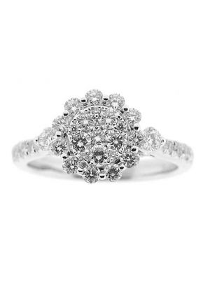 Diamond Cluster Right Hand Fashion Ring with a Side Profile of Beaded Milgrain and Filigree Design in 18K White Gold