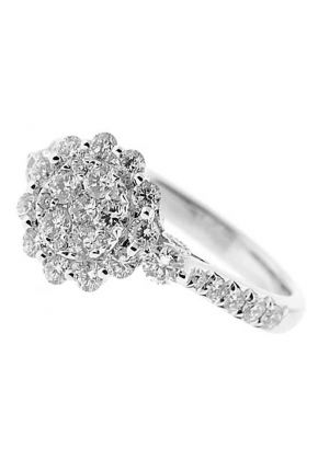 Diamond Cluster Right Hand Fashion Ring with a Side Profile of Beaded Milgrain and Filigree Design in 18K White Gold