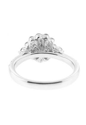 Diamond Cluster Right Hand Fashion Ring with a Side Profile of Beaded Milgrain and Filigree Design in 18K White Gold
