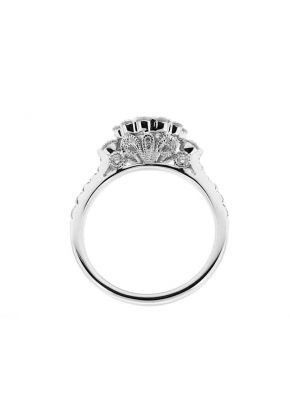 Diamond Cluster Right Hand Fashion Ring with a Side Profile of Beaded Milgrain and Filigree Design in 18K White Gold