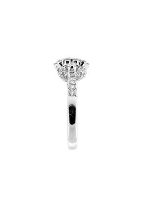 Diamond Cluster Right Hand Fashion Ring with a Side Profile of Beaded Milgrain and Filigree Design in 18K White Gold
