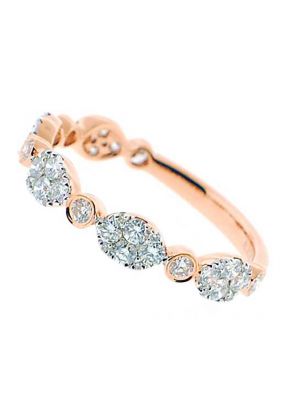 Combination Set Band with Prong Set Clusters of Diamonds and Bezel Set Diamonds in 18k Rose Gold