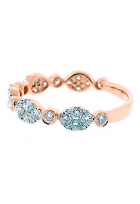 Combination Set Band with Prong Set Clusters of Diamonds and Bezel Set Diamonds in 18k Rose Gold