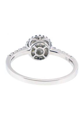 Round Right Hand Fashion Ring with Cluster of Diamonds Surrounded by Diamond Halo in 18K White Gold