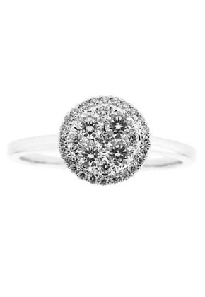 Right Hand Fashion Ring with Round Cluster of Diamonds Surrounded by Diamond Halo in 18K White Gold
