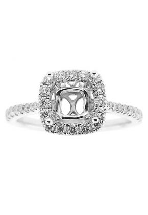 Square Halo, Thin Graduating Shank Diamond Semi Mount Engagement Ring Setting