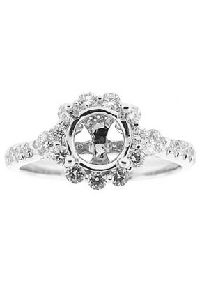 Flower Halo Round Embellished Crown Diamond Semi Mount Engagement Ring Setting