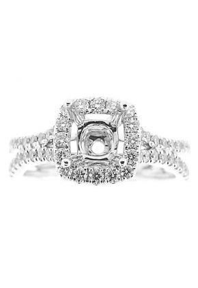 Square Halo, Waved Split Shank Diamond Semi Mount Engagement Ring Setting