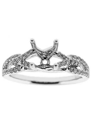 V Shape and Split Shank Diamond Semi Mount Engagement Ring Setting in 18k White Gold