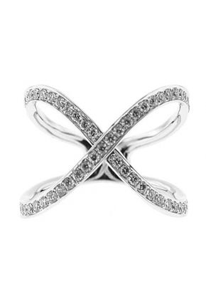 X Style Crossover Ring with Diamonds Set in 18K White Gold