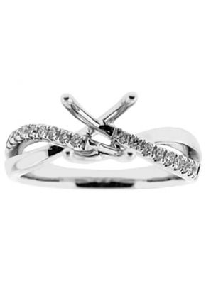Curved Split Shank Diamond Semi Mount Engagement Ring 18kt White Gold