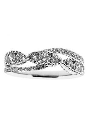 Openwork Style Right Hand Fashion Ring with Channel Set Diamonds and Beaded Milgrain Detail in 18K White Gold