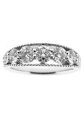Graduated Prong-Set Band with Beaded Milgrain and Round Diamonds in 18k White Gold