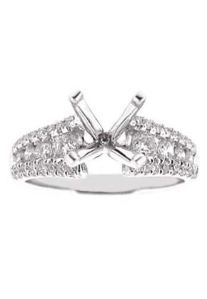 3 Row Graduating Diamonds Semi Mount Engagement Ring 18kt White Gold