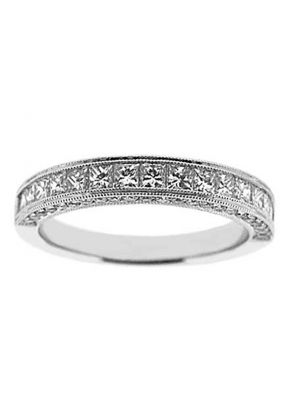 Triple Sided Combination Set Band with Channel Set Princess Cut Diamonds Bordered by Beaded Milgrain and Micro Pav?? Set Round Diamonds in 18k White Gold