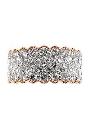 Two Tone Pav?? Set Statement Ring with Princess Cut Diamonds in 18K White Gold and Beaded Milgrain Border in Rose Gold