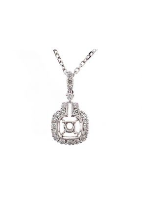 Halo Style Solitaire Square Pendant with Diamond Rounds Set in 18k White Gold