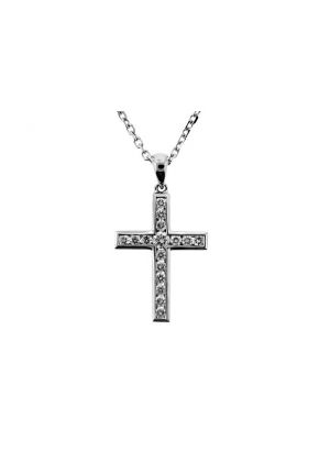 Cross Pendant with Channel Set Diamond Rounds in 18k White Gold