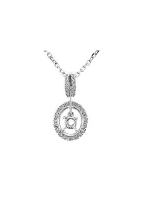 Oval Shaped Halo Style Solitaire Pendant with Diamond Rounds in 18k White Gold