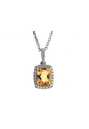 Rectangle Frame Halo Pendant with Radiant Citrine and Diamonds Set in 18k White Gold