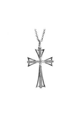 Cross Pendant with Diamond Rounds Bordered by Solid 18k White Gold