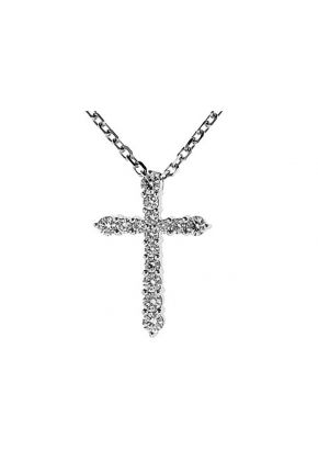 Cross Pendant with Prong Set Diamond Rounds Set in 18k White Gold