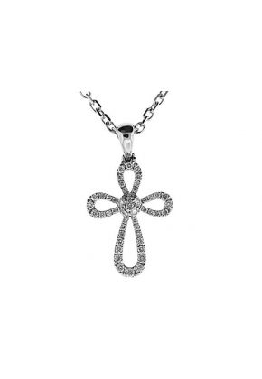 Cluster Style Cross Pendant with Diamond Rounds Set in 18k White Gold