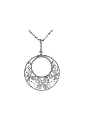 Round Pendant with Filigree Design and Diamond Rounds Set in 18k White Gold