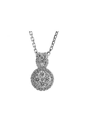 Round Pendant with Cluster of Diamonds Surrounded by Halo in 18k White Gold