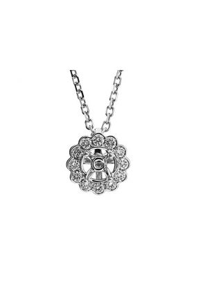 Flower Solitaire Pendant with Round Diamonds Set Within 18k White Gold