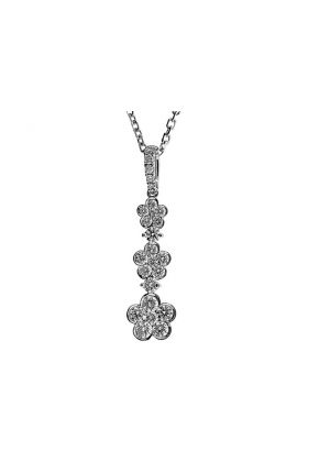 Graduated Dangling Triple Flower Pendant with Diamond Rounds Set in 18k White Gold