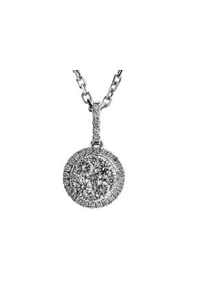 Round Halo Style Cluster Pendant with Round Diamonds Set in 18k White Gold