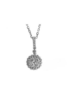 Round Diamond Pendant with Cluster Surrounded by Prong-Separated Diamonds in 18k White Gold