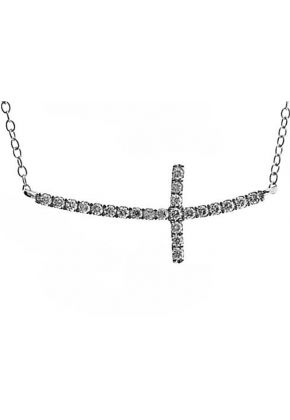 Sideways Cross Pendant with Diamond Rounds Set in 18K White Gold