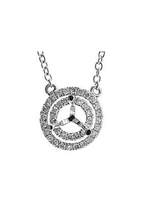 Round Double Halo Solitaire Necklace with Diamond Rounds in 18k White Gold