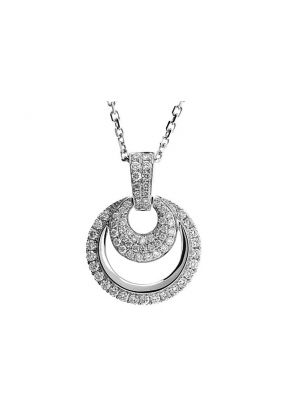 Graduated Double Circle Pendant with Diamond Rounds Set in 18k White Gold